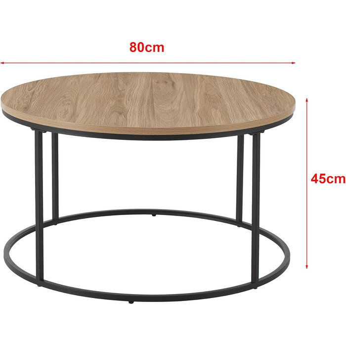 Журнальний столик Kuhmoinen 45 x 80 см, приставний столик, стіл для вітальні, диван, круглий, чорний/під дерево