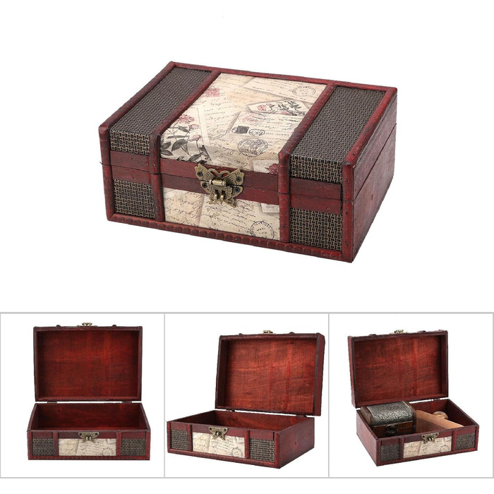 Вінтажна дерев&39яна скринька для зберігання Garosa, великий розмір, органайзер для зберігання книг і ювелірних виробів, декоративна скринька для скарбів у старовинному античному стилі для вечірок і вечірок з дня народження, весільної прикраси (3)