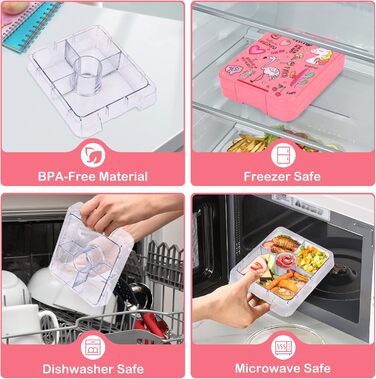 Набір для обіду Павтонґ з термосом для супу 284 мл, герметичні ланч-бокси з 4 відділеннями, дитячий термоконтейнер для їжі/ізотерм, сумка-холодильник, контейнер для харчування в школу, рожевий фламінго