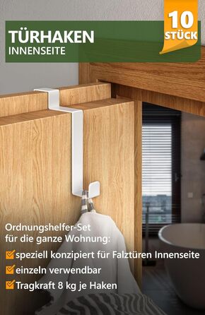 Дверні гачки 4smile - набір з 10 шт. , білі - дверні гачки з нержавіючої сталі для підвішування всередині, складні двері дверні га