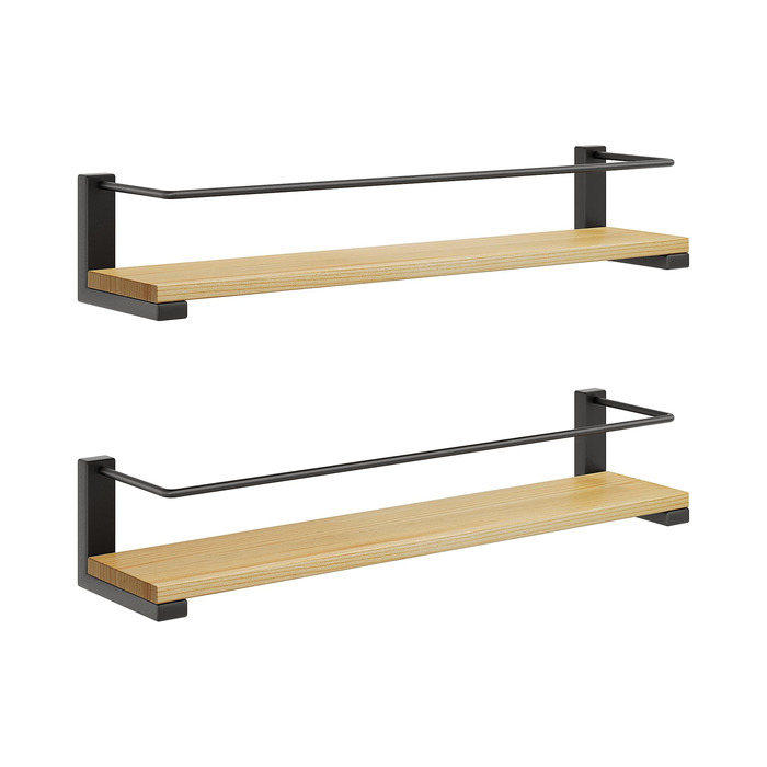 Настінні полиці для спецій OROPY з 2 предметів для кухні, підвісний органайзер для спецій із соснової деревини, дерев&39яна настінна кухонна полиця для дверцят шаф, банки для трав з анкером, банки для спецій - соснова деревина, 40x9 см, набір з 2 предметі