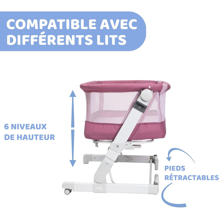 Дитяче ліжечко для новонароджених, Спільне ліжечко, Компактне закриття, Портативне, Складані засувки, Регульована висота, В комплекті матрац та дорожня сумка, Рожева орхідея, 2Me Pop Up
