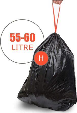 Сміттєві пакети ASelected, 200 шт. , 50-60 л, зі шнурком, сміттєві пакети з ручкою, супергерметичні, 10 рулонів, пакет для сміття зі шнурком, 60 літрів, великий 71 x 64 см, чорний, 60 л-чорний-200 шт.