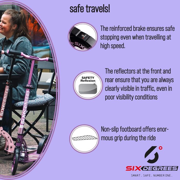 Алюмінієвий самокат Six Degrees зі складним механізмом, підставкою, 205 мм TEST WINNER, ABEC 7, регульований по висоті, протестова