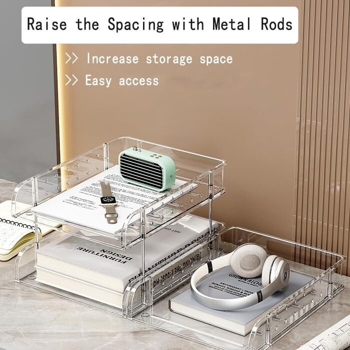 Рівневий органайзер для столу, штабелюваний акриловий лоток для документів, лоток для листів формату А4 та офісного приладдя (прозорий), 3-