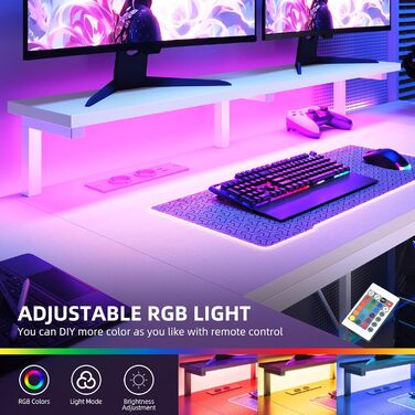 Кутовий стіл YITAHOME з 4 шухлядами та місцем для зберігання, ігровий стіл зі світлодіодним освітленням та підставкою для монітора для домашнього офісу, двосторонній кутовий стіл з 2 розетками та 2 портами зарядки USB, 158 см, білий 158 x 100 x 90 см