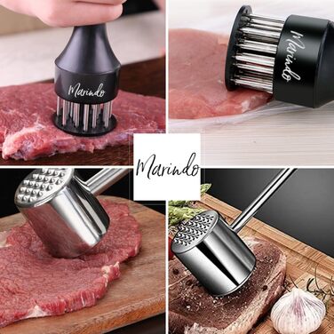 Набір для розпушування м'яса Marindo - розпушувач м'яса та щітка для чищення в комплекті двосторонній розпушувач м'яса з нержавіючої сталі, можна мити в посудомийній машині розпушувач м'яса з 20 лезами з нержавіючої сталі