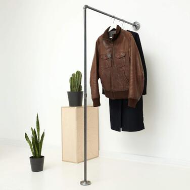 РІЗНІ Вішалка для одягу в індустріальному стилі - різні розміри, наприклад, 60 x 180 см - як настінна вішалка для курток та як вішалка для одягу - L-подібна, чорна, металева, Ш 60 x В 180 см