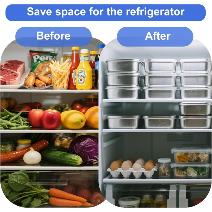 Контейнерів для зберігання продуктів з кришками, харчова сталь, багаторазові та штабельовані, контейнери для нарізок для холодильника, кухонні контейнери для сиру, фруктів, салатів, 6