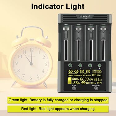 Швидкий зарядний пристрій Liitokala Lii-600 з РК-дисплеєм та сенсорним керуванням, 4-слотовий швидкий зарядний пристрій для акумуляторів 18650 з адаптером 12V 5A для Li-Ion/Ni-MH/Ni-Cd 14500 21700 AA AAA тощо.