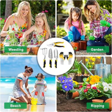 Набір садових інструментів 5 в 1 з нержавіючої сталі ручний совок, секатор, граблі, садові рукавички та аксесуари