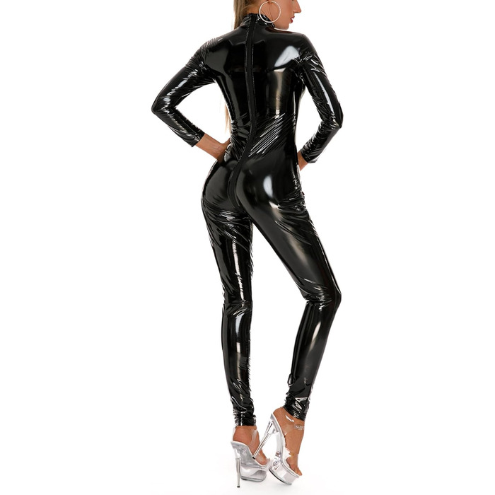 Боді з латексу comeondear, з високим коміром та блискавкою, чорне, XXL