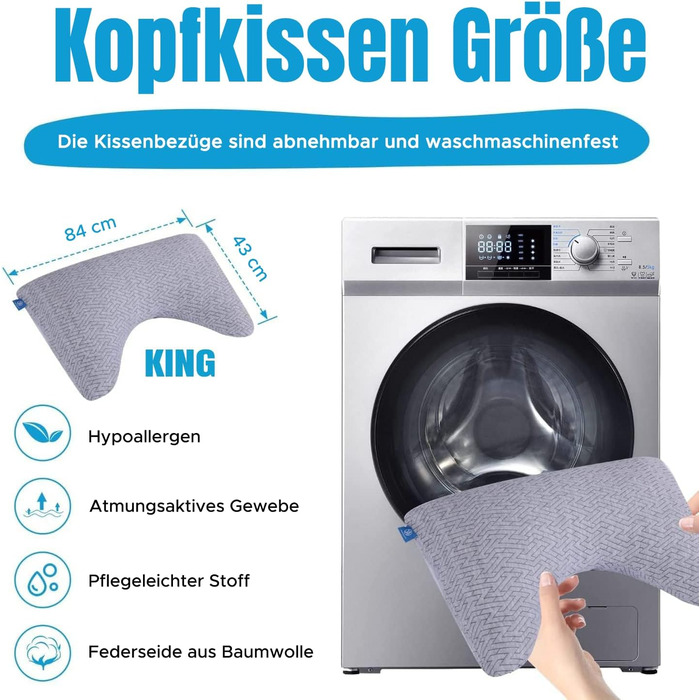 Подушка для сну на боці від болю в шиї та плечах - Подушки з піни з ефектом пам&39яті розміру &quotking-size&quot для сну - Регульована вигнута подушка зі знімною наволочкою, яку можна прати (сіра) U-подібна подушка Grau