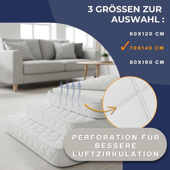 Матрац для дитячого ліжка, 70x140 см, підходить для дитячих ліжечок, дорожніх ліжечок, приліжкових ліжечок та колисок, дитячий матрац для немовлят та дітей, 70 x 140 см, сертифікований Oeko-Tex, 70x140 см з чохлом