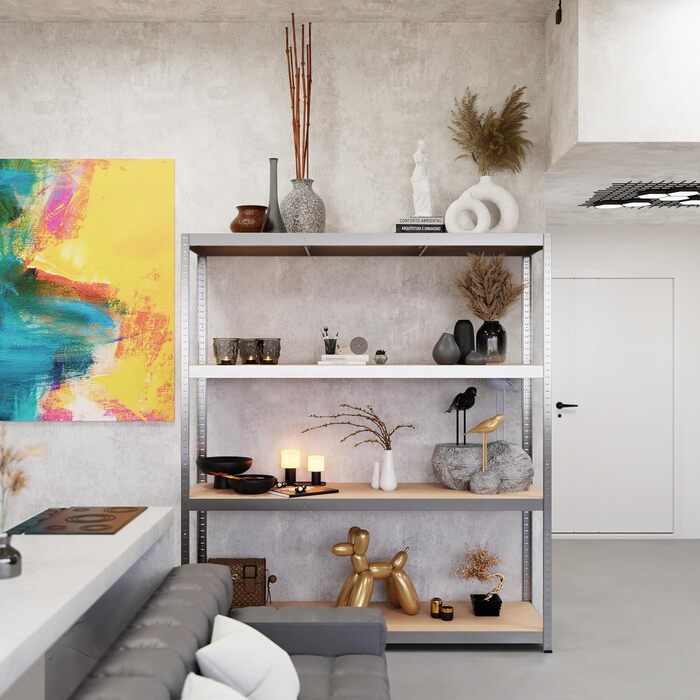 Стелаж для зберігання Metalkas R250 XXL з 4 полицями з МДФ, 180x160x60 см, вантажопідйомність полиць 250 кг, полиці з регулюванням висоти, надміцний стелаж, стелаж для підвалу, стелаж для майстерні, оцинкований, виготовлений з металу, сріблясто-оцинковани