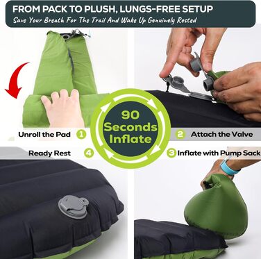 Килимок для сну Gear Doctors ApolloAir для кемпінгу, надлегкий, 750 мл, компактний, теплий, коефіцієнт теплоізоляції 5.2, 4-сезонний надувний матрац, ідеально підходить для походів, піших прогулянок, надувний та компактний, килимок для сну (великий) Apoll