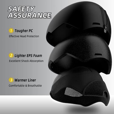 Лижний шолом, шолом для сноуборду для чоловіків, жінок та молоді, регульований шолом з системою вентиляції, знімні амбушури, легкий та ударостійкий для зимових видів спорту, розмір M, чорний