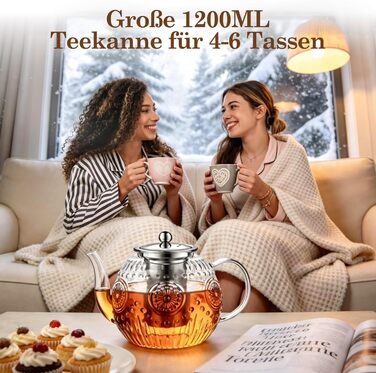 Чайник скляний з ситечком STNTUS, 1.2 л чайник для розсипного чаю та квіткового чаю, жаростійке боросилікатне скло, зручний вилив HX-1200 мл