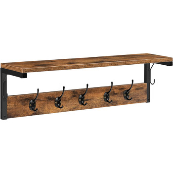 Вішалка для одягу HOOBRO настінна, настінна полиця з 7 гачками і полицею, підвісна полиця з вішалками, настінне кріплення, для пер