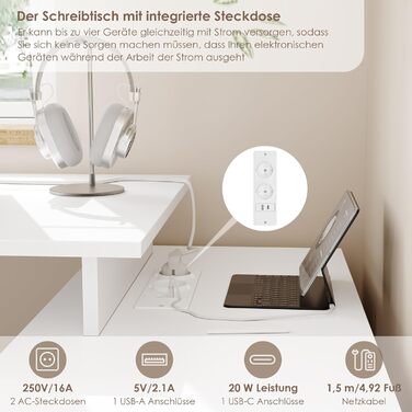 Кутовий письмовий стіл FirFurd з подовжувачем, L-подібний комп&39ютерний стіл з книжковою полицею та шухлядами, кутовий стіл з місцем для зберігання, ПК-стіл для навчання/домашнього офісу, 129 x 104 x 76 см, білий