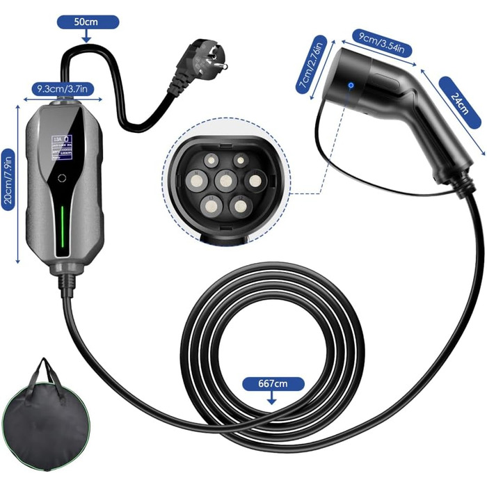 Зарядний кабель для електромобілів тип 2 7,5 м Zimking 6/8/10/13/16 А Регульовані зарядні пристрої для електромобілів з цифровим д