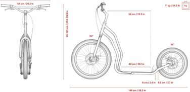 Самокат Yedoo Mezeq - до 150 кг, з пневматичними шинами 20/16 - самокат для дорослих, позашляховий самокат з підставкою і регульов