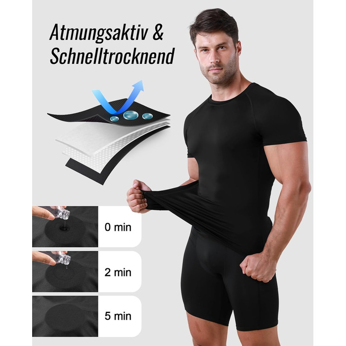 Компресійна футболка Niksa, чоловіча, дихаюча функціональна спортивна футболка з коротким рукавом, швидковисихаюча, розмір M, чорнабіла (2 шт.)