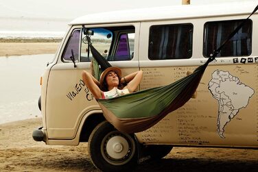 Гамак StoreoAS Ultra-Light Adventure Mosquito Thermo 470 г з москітною сіткою та відділенням для сну, дорожній гамак, просочений засобом від комах, 275x140 см, до 150 кг, зелено-коричневого кольору, одномісний