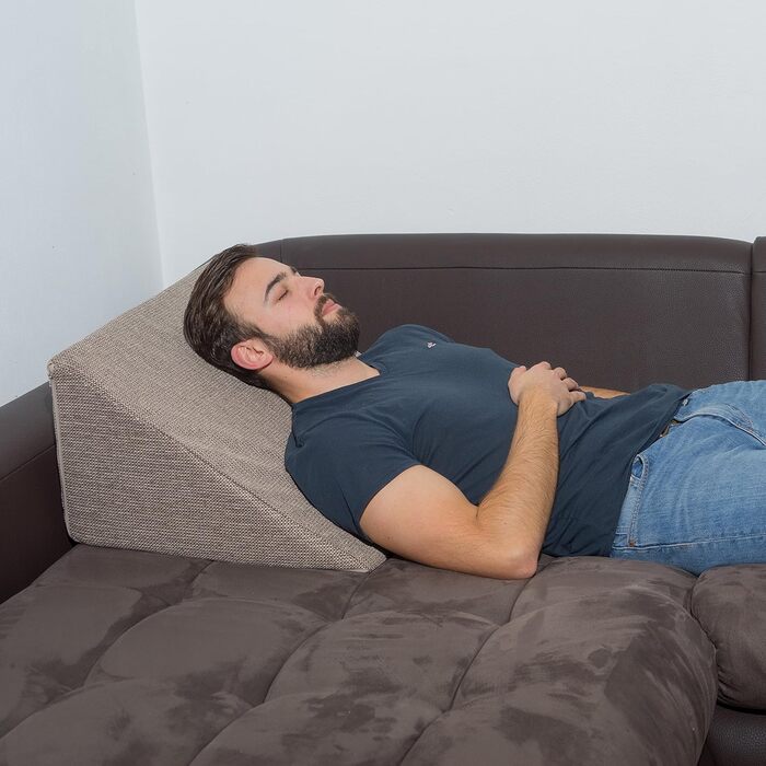 Фантастична клиноподібна подушка XL 60x50x30 см - стабільна форма подушки для читання XL для ліжка та дивана. Подушка для читання зі знімним чохлом, який можна прати. Універсальна подушка для рефлюксу. Коричневий/Світло-коричневий