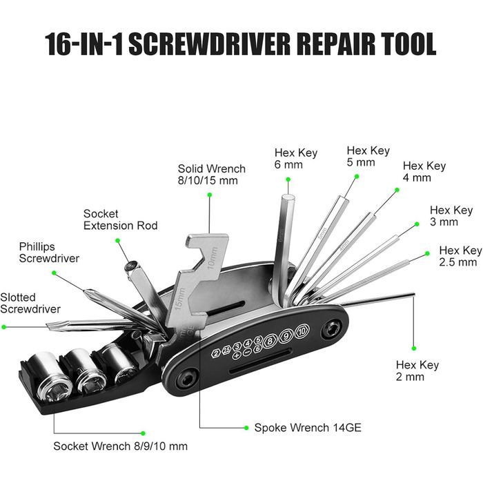 Набір інструментів для велосипеда, багатофункціональний 16-в-1