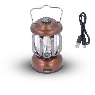 Ретро-світлодіодний кемпінговий ліхтар, тип C, акумуляторний, вінтажний кемпінговий ліхтар, портативні кемпінгові ліхтарі та ліхтарі, 3 режими, з регульованою яскравістю, з гачком, світлодіодний наметовий ліхтар для саду (коричневий)