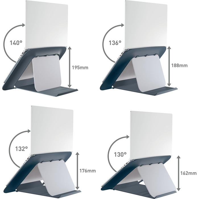 Регульована підставка для ноутбука, компактна підставка для збільшення висоти з 4 рівнями для ноутбуків 13-15, виготовлена з 80 переробленого пластику та 100 придатного до переробки, сертифікована IGR, серія Ergo Cosy, темно-сірий колір, 64260089 Стандарт