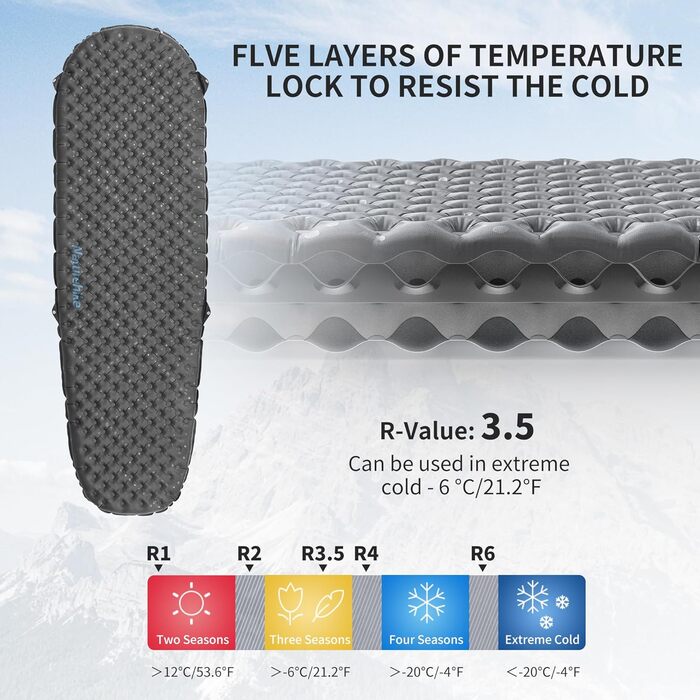 Надувний килимок для сну Naturehike Ultralight, надувний килимок для кемпінгу 3.5R, міцний, портативний килимок для сну, одномісний надувний матрац для трекінгу, пішого туризму, альпінізму, походів, стиль мумії - чорний стандарт