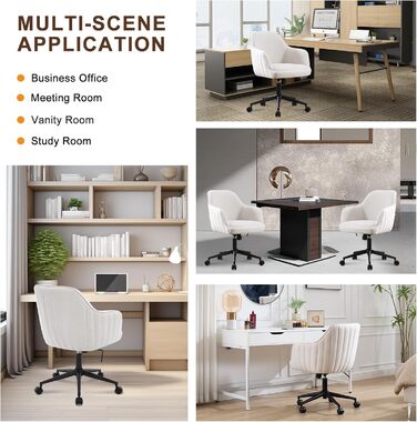 Офісне крісло, для домашнього офісу, оксамитове крісло-туалет, вантажопідйомність до 136 кг, ергономічне, регульоване по висоті обертове крісло, робоче крісло з поворотом на 360, тихі коліщатка, для кабінету, спальні, для домашнього офісу, білий оксамит, 