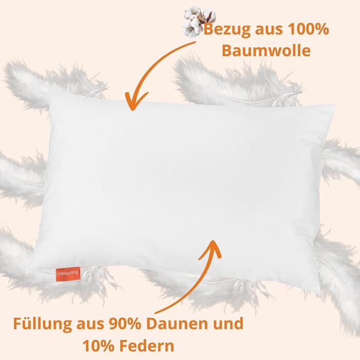 Дитяча подушка для сну 40x60 см, пухова подушка, подушка для голови 40 x 60 см, подушка 90 пух, 10 пір&39я, 100 бавовна, Downpass, зроблено в ЄС, Oeko-TEX, можна прати при температурі до 60 градусів, подушка для голови 40 x 60 см