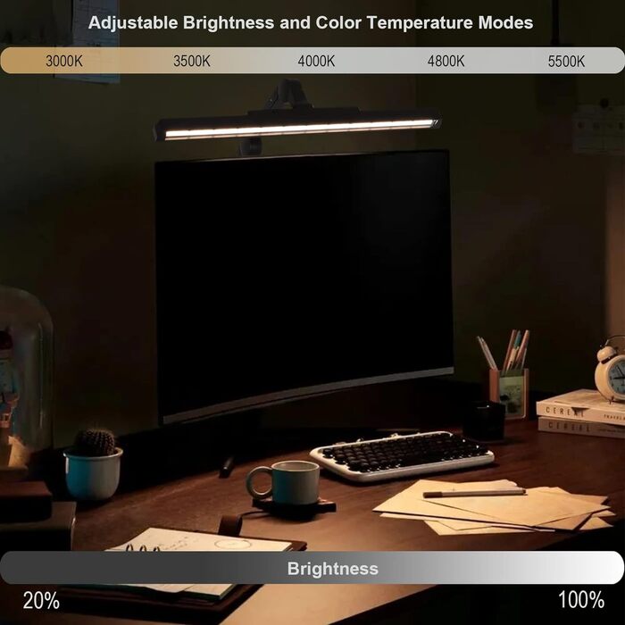 Світлодіодна настільна лампа EYOCEAN, лампа для монітора для догляду за очима, регульоване регулювання яскравості та колірної темп