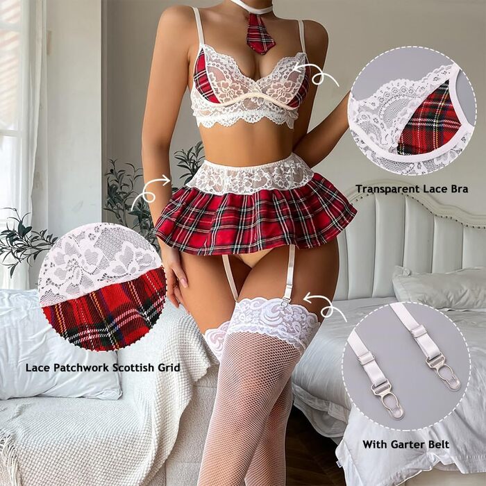 Жіночий комплект сексуальної білизни для рольових ігор, “Шкільна форма”, 5 предметів, M