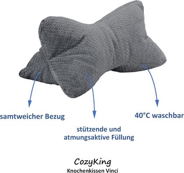 Подушка для шиї CozyKing Vinci сірого кольору з кістки для читання, подушка з кістки, валик для шиї, подушка для читання, сертифікована ko-Tex 100 та придатна для прання при 40C - подушка для шиї, колін або живота для читання або відпочинку - 38x19x19 см