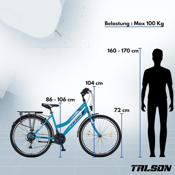 Жіночий велосипед Talson 28 дюймів, 21 швидкість, бірюзовий, з ліхтарями (відповідає німецьким правилам дорожнього руху).