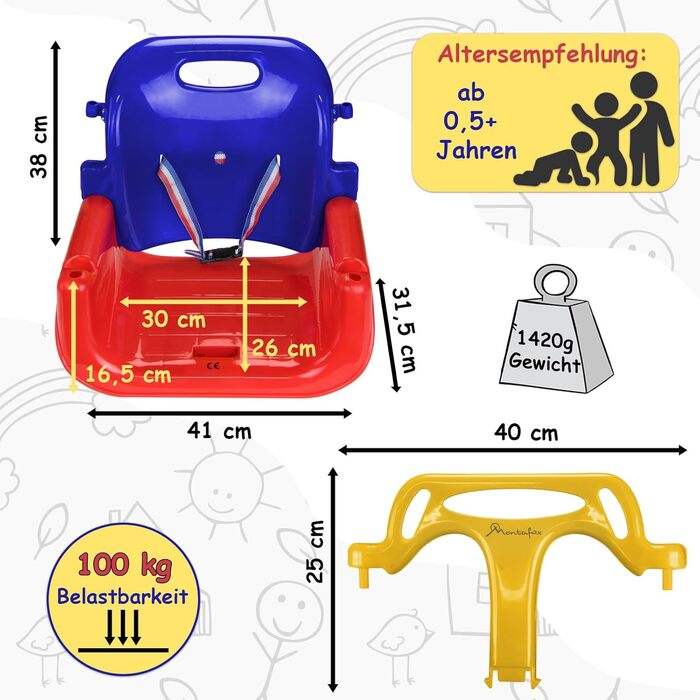 Дитячі гойдалки Montafox дитячі гойдалки 3 в 1 регульовані зростаючі дитячі гойдалки зі спинкою на ременях, колір різнокольорові р