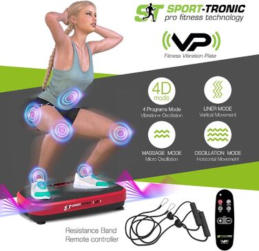 Вібраційна плита SportTronic Professional 3D Rocker Vibration Technology, XXL Площа 68 х 38 см, в т.ч. тренувальні браслети та пульт дистанційного керування