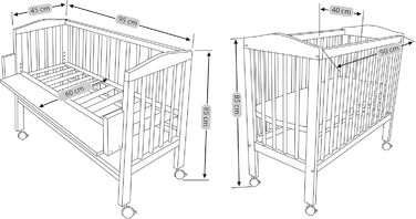 Дитяче ліжечко Waldin з матрацом та тканиною, регульована висота, велика спальна зона 90x55 см, біле лаковане, колір зірки/сіре дерево
