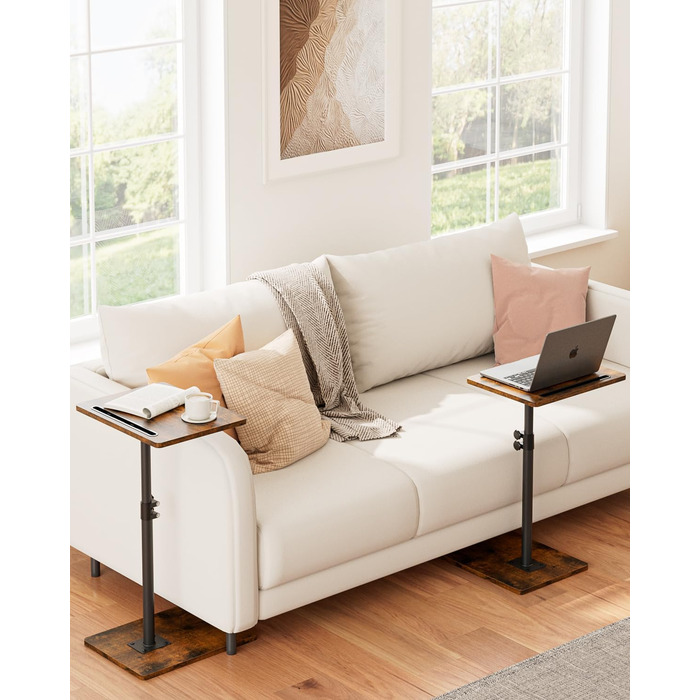 С-подібний журнальний столик, обертовий на 360, невеликий, регульований по висоті диванний столик, 40x30x(45-81) см, дерев&39яний журнальний столик/столик для ноутбука для спальні, вітальні, офісу (колір рустик-коричневий)