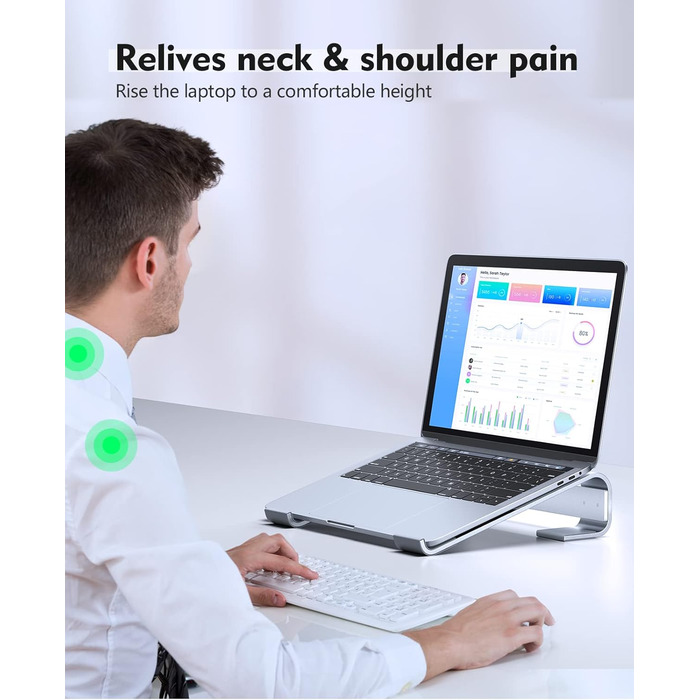 Підставка для ноутбука на стіл, ергономічна, алюмінієва, з вентиляцією, сумісна з MacBook Air/Pro, Dell XPS, HP (1117,3 дюйми), срібляста ідеально для домашнього офісу Z-silver