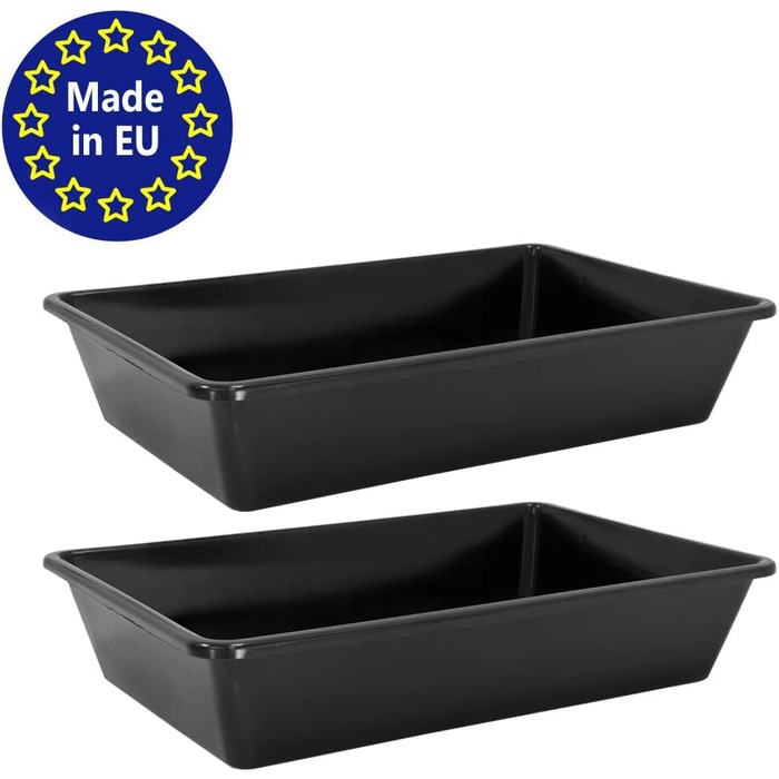 Пластикова ванна/миска, 20 л, пилова/пісочна ванна, пластикова ванночка для ніг, прямокутна, 60x40x12 см, чорна, місце для зберігання, 2 шт., 2 шт.