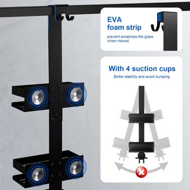 Полиця для душу без свердління, органайзер для ванної кімнати, підвісна полиця для душу для скляних дверей, тримач для шампуню, чорна полиця для ванної кімнати