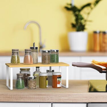 Бамбукова підставка для спецій CADUKE, 4-елементний органайзер для шафи, кухонний органайзер з металевим каркасом, кухонна полиця для шафи, стільниці, шафи, білий