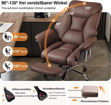 Офісне крісло з підставкою для ніг та поперековою опорою Ергономічне ігрове крісло з регульованим по висоті підголівником та регульованою спинкою, обертове крісло з високою спинкою зі штучної шкіри для домашнього офісу (коричневе)