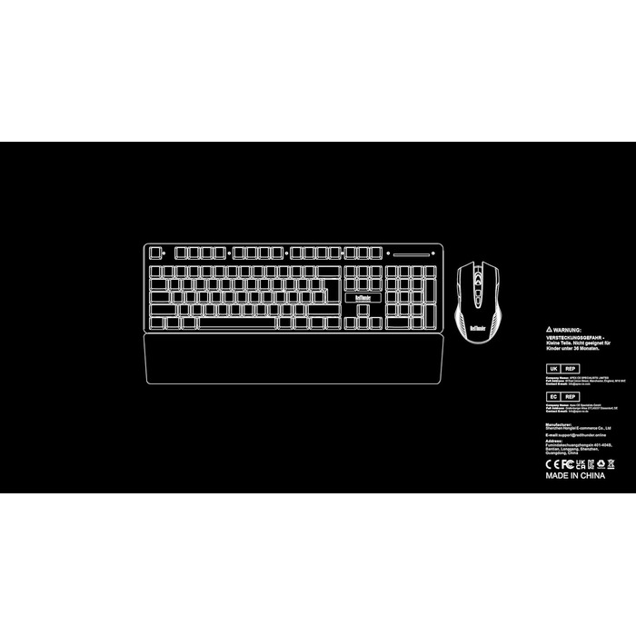 Набір бездротових ігрових клавіатури та миші RedThunder K10, розкладка QWERTZ DE, ємність акумулятора 3000 мА та 3200 DPI для геймерів (чорний)