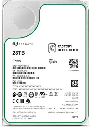 Внутрішній серверний жорсткий диск Seagate Exos 28 ТБ ST28000NM000C 3,5-дюймовий жорсткий диск SATA 6 Гбіт/с 7200 об/хв 512 МБ кешу (відновлений)